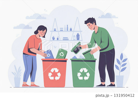 ごみ分別をする家族 131950412