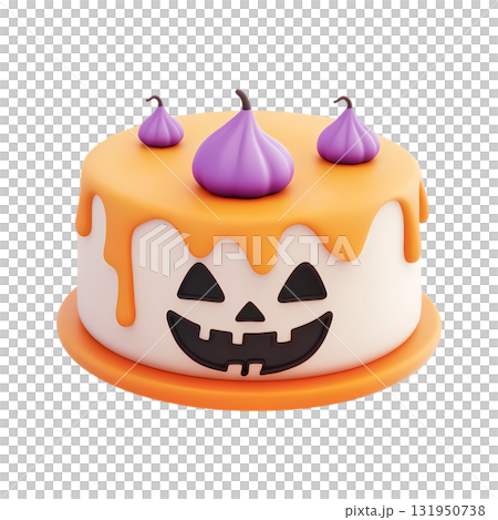 3d halloween cake with jack o lantern smiling face isolated on background. Trendy spooky design element 131950738