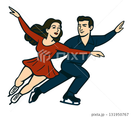 Figure skating couple. Vector isolated illustration in retro style. Figure skating couple. Vector isolated illustration in retro style. 131950767