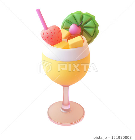 3d cartoon cocktail with strawberries, mango, cherry and tropical fruits. Tasty summer drink, isolated design element 131950808