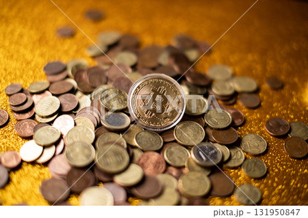 Bitcoin virtual money and fiat money coins euro 131950847
