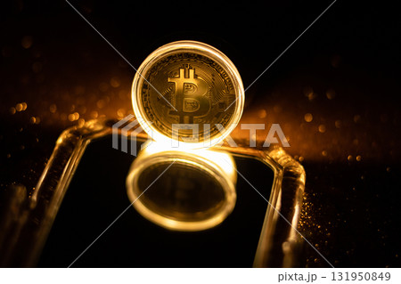 Bitcoin icon sign payment symbol golden background 131950849