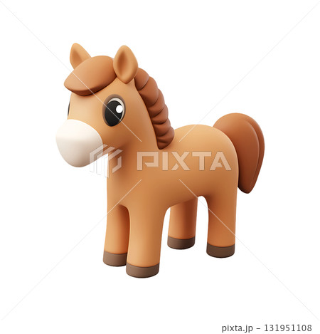 3d cartoon horse isolated on background. Plastic realistic icon, trendy childish design element, symbol of 2026 year 131951108