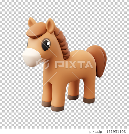 3d cartoon horse isolated on background. Plastic realistic icon, trendy childish design element, symbol of 2026 year 131951108