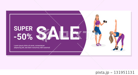 Two faceless fitness women engage in workouts, showcasing strength training with dumbbells in a bright indoor gym setting. 131951131