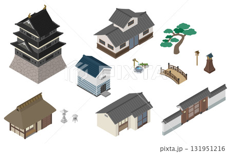アイソメトリックイラスト：和風建築物セット 131951216