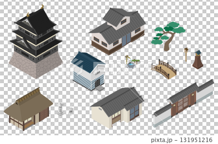 アイソメトリックイラスト：和風建築物セット 131951216