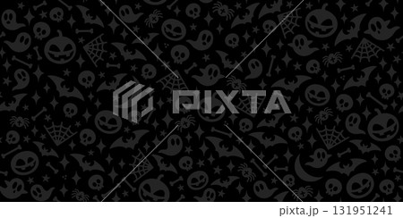 Dark Black Seamless Halloween Design For Holiday Or Party Vector Background Art With Fancy Elements 131951241