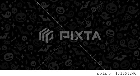 Dark Black Seamless Halloween Design For Holiday Or Party Vector Background Art With Fancy Elements Dark Black Seamless Halloween Design For Holiday Or Party Vector Background Art With Fancy Elements 131951246