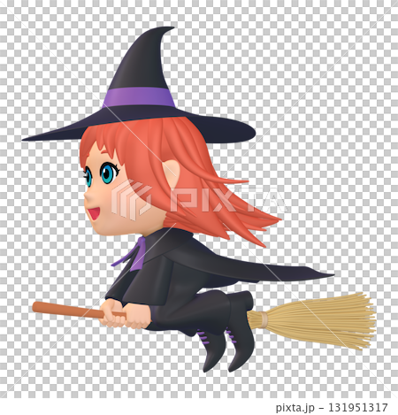 Halloween illustration material: A little witch on a broom (1_4) 131951317