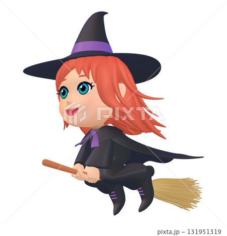 ハロウィンのイラスト素材 箒に乗った小さな魔女(1_6) ハロウィンのイラスト素材 箒に乗った小さな魔女(1_6) 131951319