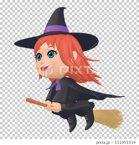 ハロウィンのイラスト素材 箒に乗った小さな魔女(1_6) ハロウィンのイラスト素材 箒に乗った小さな魔女(1_6) 131951319