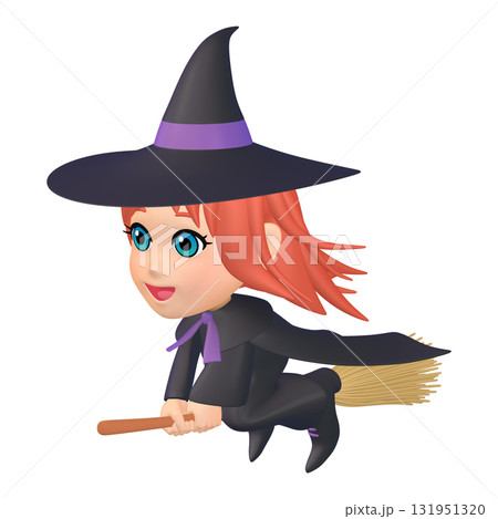 ハロウィンのイラスト素材　箒に乗った小さな魔女（1_7） 131951320