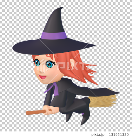 ハロウィンのイラスト素材　箒に乗った小さな魔女（1_7） 131951320