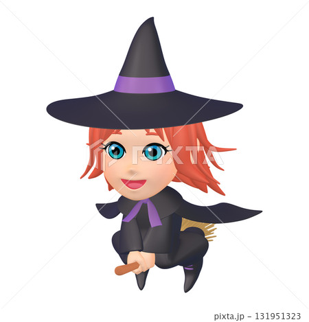 ハロウィンのイラスト素材　箒に乗った小さな魔女（1_10） 131951323