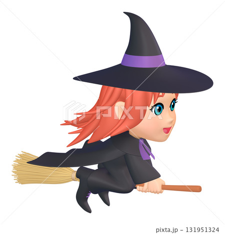 ハロウィンのイラスト素材　箒に乗った小さな魔女（1_11） 131951324