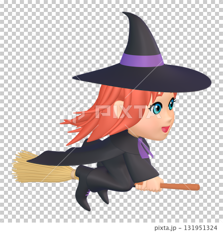 ハロウィンのイラスト素材　箒に乗った小さな魔女（1_11） 131951324