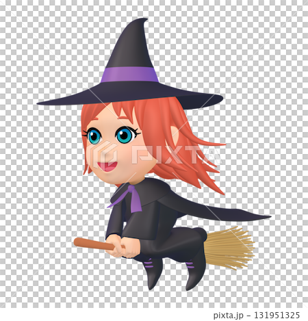 Halloween illustration material: A little witch on a broom (1_12) 131951325