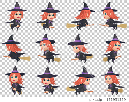 Halloween illustration material: Little witch on a broom (1) Cut set of 12 131951329