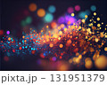Festive golden dust, glitter background. Colorful blue and orange light. Copy space for art party project. Abstract sparkles shining, beautiful texture, bokeh 131951379