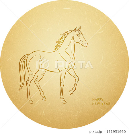 金色の馬イラスト・干支午年の高級感ある年賀デザイン 金色の馬イラスト・干支午年の高級感ある年賀デザイン 131951660
