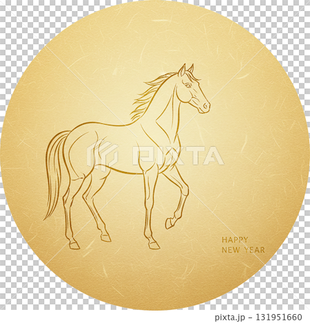 金色の馬イラスト・干支午年の高級感ある年賀デザイン 金色の馬イラスト・干支午年の高級感ある年賀デザイン 131951660