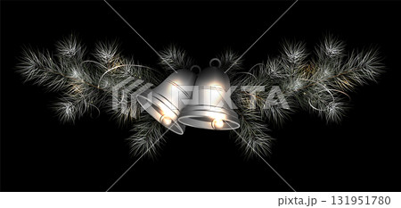 Merry Christmas. Isolated composition of a bell and fir tree branches 131951780