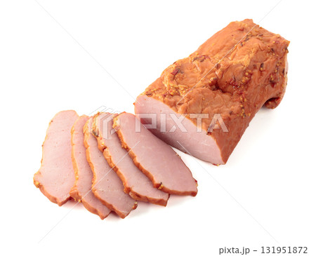 Smoked ham isolated on a white background. 131951872