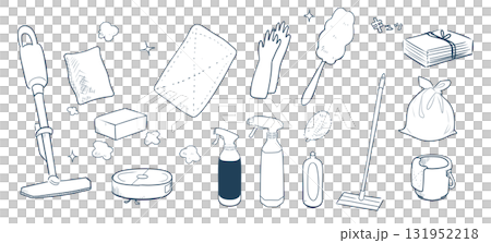 掃除道具のセット(緑線画)|掃除機,モップ,洗剤,スポンジ,手袋,ごみ袋,大掃除,ベクター 掃除道具のセット(緑線画)|掃除機,モップ,洗剤,スポンジ,手袋,ごみ袋,大掃除,ベクター 131952218