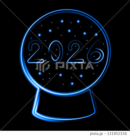 Vector isolated illustration of a magic ball with the inscription 2026 with neon effect. Vector isolated illustration of a magic ball with the inscription 2026 with neon effect. 131952338