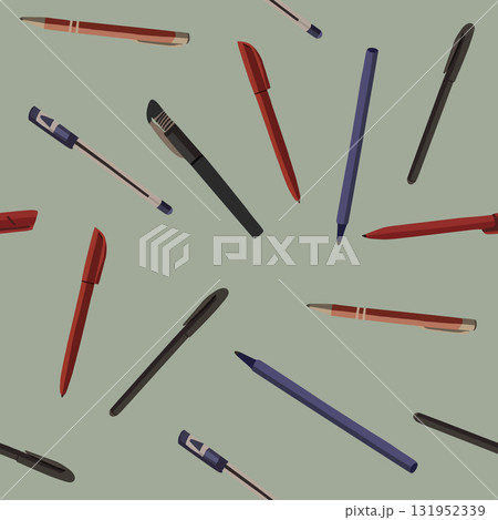 Vector isolated illustration of pattern with pens.School pattern. Vector isolated illustration of pattern with pens.School pattern. 131952339