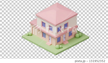 Dreamy isometric house with pastel colors, perfect for real estate marketing or architectural design projects, a modern minimalist building design. 131952352