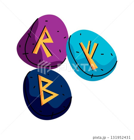 Magic runes or ancient mystical stones. Vector antique inscription symbol for nordic, viking mythology, germanic folklore. Amulet carving for occult ceremony, sacred ritual. Enchantment glyph. 131952431