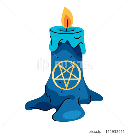 Ritual candle with pentagram. Vector sacred wax light for magic rituals and divination, spiritual ceremony. Illumination for faith worship or religion offering. Mysticism item or occult altar tool. Ritual candle with pentagram. Vector sacred wax light for magic rituals and divination, spiritual ceremony. Illumination for faith worship or religion offering. Mysticism item or occult altar tool. 131952433