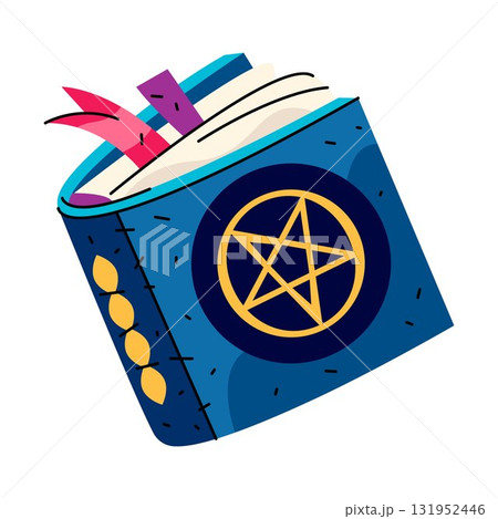 Spellbook with pentagram or magic book with star. Vector esoteric wizardry volume or sorcerer parchment with fivepoint sign. Gothic fantasy grimoire. Sorcery and witchcraft tome. Ceremony literature. Spellbook with pentagram or magic book with star. Vector esoteric wizardry volume or sorcerer parchment with fivepoint sign. Gothic fantasy grimoire. Sorcery and witchcraft tome. Ceremony literature. 131952446