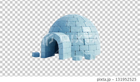Intriguing igloo, a winter structure built of ice blocks, an Inuit home, evoking cold, wintery feelings, an icy refuge, perfect for seasonal decorationsIntriguing igloo, a winter structure built of ic 131952525