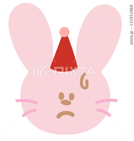 Illustration of pink bunny confused expression for cartoon characters, comic, pet shop, vet, emoji, mood, emotion, emotion, feeling, rabbit icon, animal, happy easter, zoo, souvenir shop, brooch, pin 131952969