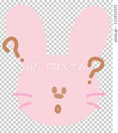 Illustration of pink bunny confused expression for cartoon characters, comic, pet shop, vet, emoji, mood, emotion, emotion, feeling, rabbit icon, animal, happy easter, zoo, souvenir shop, brooch, pin 131952972