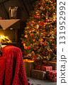 Cozy Christmas living room interior with decorated evergreen tree and festive gifts. Winter holiday celebration for new year. 131952992