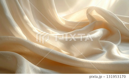 Soft white silk satin fabric with a delicate pink rose and smooth, luxury folds texture background Soft white silk satin fabric with a delicate pink rose and smooth, luxury folds texture background 131953170