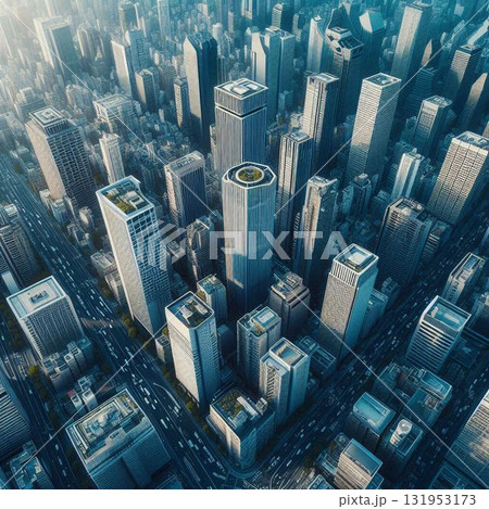 空から見下ろした都会のオフィスビル群 空から見下ろした都会のオフィスビル群 131953173