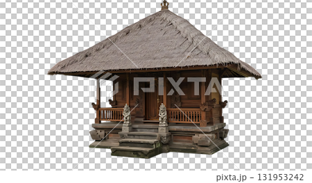 Authentic Balinese Shrine Structure with Intricate Wood Carvings for Cultural Projects and Spiritual Designs, Perfect for Travel Blogs and Historical Visuals 131953242