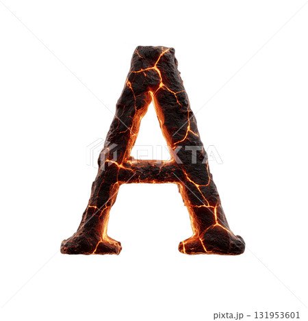 溶岩のアルファベットA 透明背景 PNG素材（発光するマグマ風フォント） 131953601