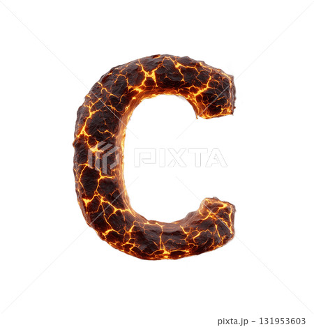 溶岩のアルファベットC 透明背景 PNG素材（発光するマグマ風フォント） 131953603