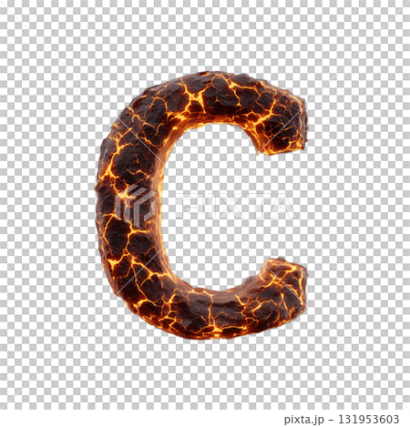 溶岩のアルファベットC 透明背景 PNG素材（発光するマグマ風フォント） 131953603