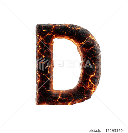 溶岩のアルファベットD 透明背景 PNG素材（発光するマグマ風フォント） 131953604