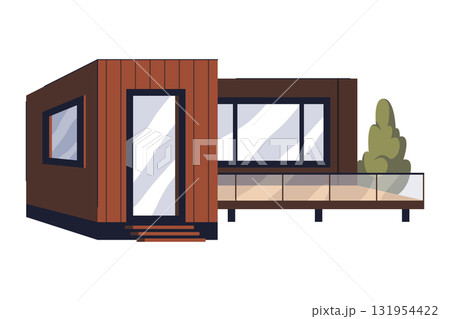 Isometric modular house or building exterior. Vector dwelling or smart construction, home container or transportable apartment, living property. Prefabricated architecture or portable structure. 131954422