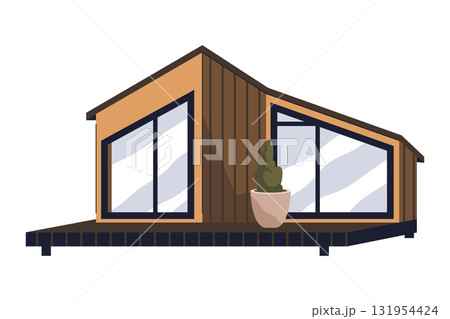 Modular house or vector construction. Modern prefabricated building with detachable sections. Portable architecture exterior. Mobile home and smart housing, sustainable living. Dwelling, eco property. Modular house or vector construction. Modern prefabricated building with detachable sections. Portable architecture exterior. Mobile home and smart housing, sustainable living. Dwelling, eco property. 131954424