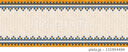 Cozy Knitted Christmas Border with Scandinavian Ornaments. Cozy Knitted Christmas Border with Scandinavian Ornaments. 131954494