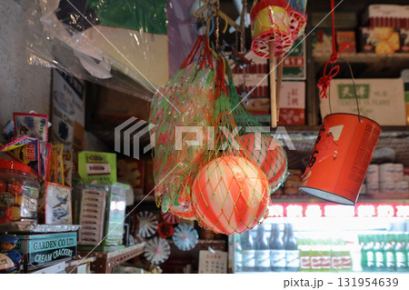 Colorful Candy Shop Display With Lollipops Jars Snacks 131954639